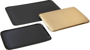 Box Of 100 (4 Packets Of 25) Foil Cardboard Trays 2 Sides Black/gold 42x28cm - 930455 - 1