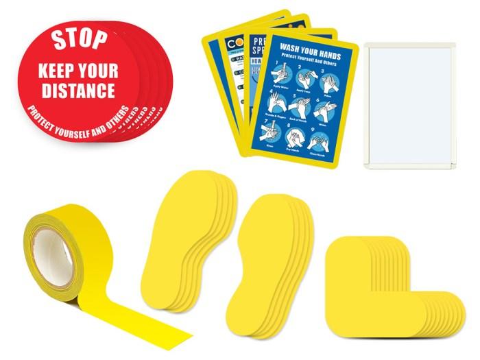 Kit 3A - Stop Keep Your Distance, Marking Tape, L-Shaped Floor Markers, Adhesive Frames and Footprints for Coronavirus Covid-19 for Social Distancing - 1