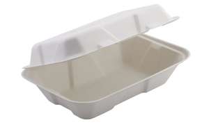 Enviroware Compostable Bagasse Hinged Food Containers 229mm x 155mm 9 x 6" - Pack of 200 - HBB96 - 1