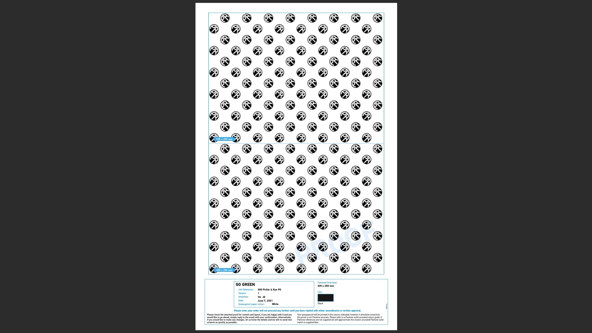 1000 x Pickle & Rye Custom Printed Greaseproof Paper Sheets - 1