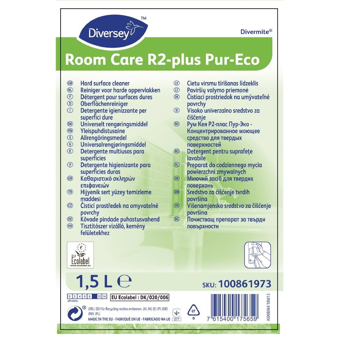 Room Care R2-plus Pur-Eco Hard Surface Cleaner and Disinfectant Concentrate 1.5Ltr (2 Pack) - FA273  - 2