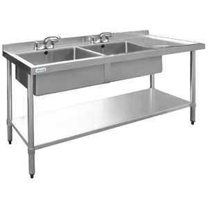 Vogue Stainless Steel Double Sink with Right Hand Drainer 1800mm - U908  - 1