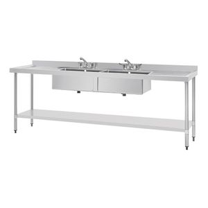 Vogue Stainless Steel Double Sink with Double Drainer 2400mm - U910  - 1