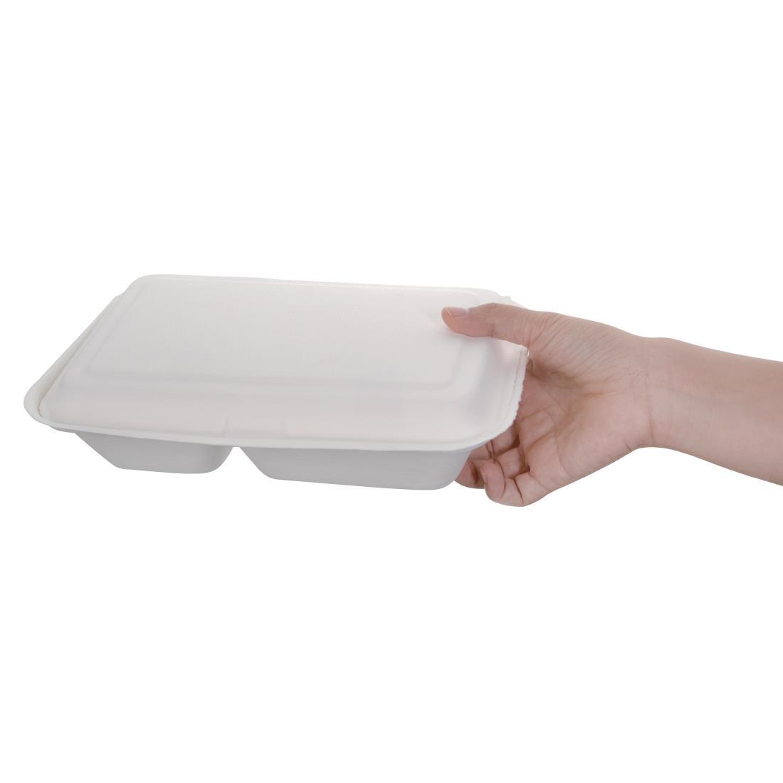 Fiesta Compostable Bagasse Hinged 2-Compartment Food Containers 253mm (Pack of 200) - FC524  - 4