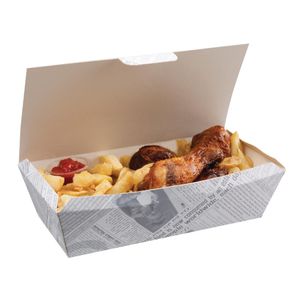 Colpac Compostable Food Boxes Newspaper Print 250mm (Pack of 150) - CK882  - 1