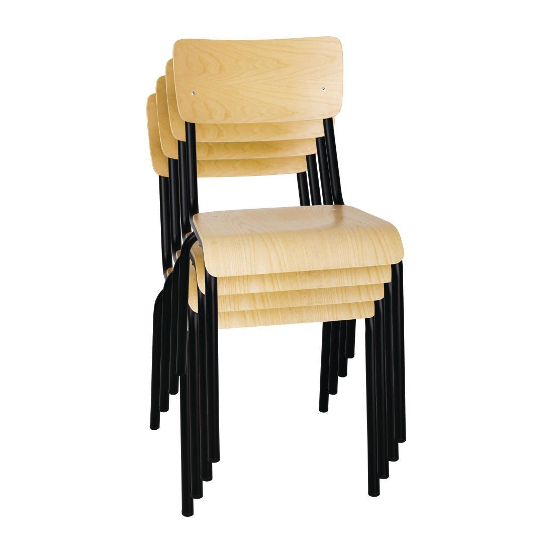 Bolero Cantina Side Chairs with Wooden Seat Pad and Backrest Black (Pack of 4) - FB949  - 5
