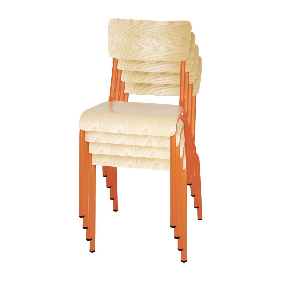 Bolero Cantina Side Chairs with Wooden Seat Pad and Backrest Orange (Pack of 4) - FB947  - 5