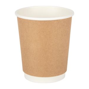 Fiesta Recyclable Coffee Cups Double Wall Kraft 225ml / 8oz (Pack of 25) - GP436  - 1