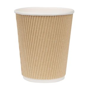 Fiesta Recyclable Coffee Cups Ripple Wall Kraft 225ml / 8oz (Pack of 500) - GP442  - 1
