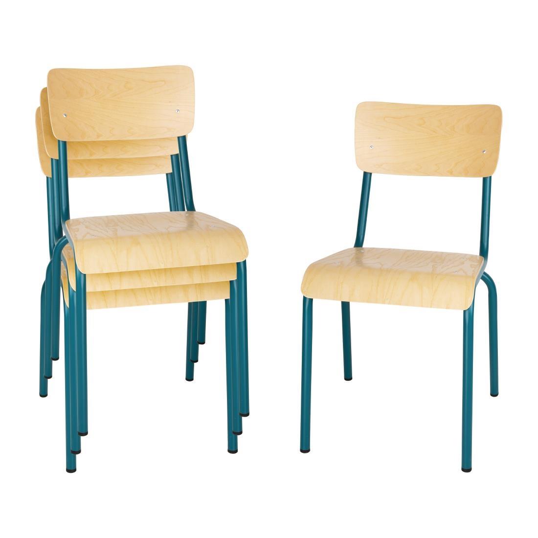 Bolero Cantina Side Chairs with Wooden Seat Pad and Backrest Teal (Pack of 4) - FB944  - 6
