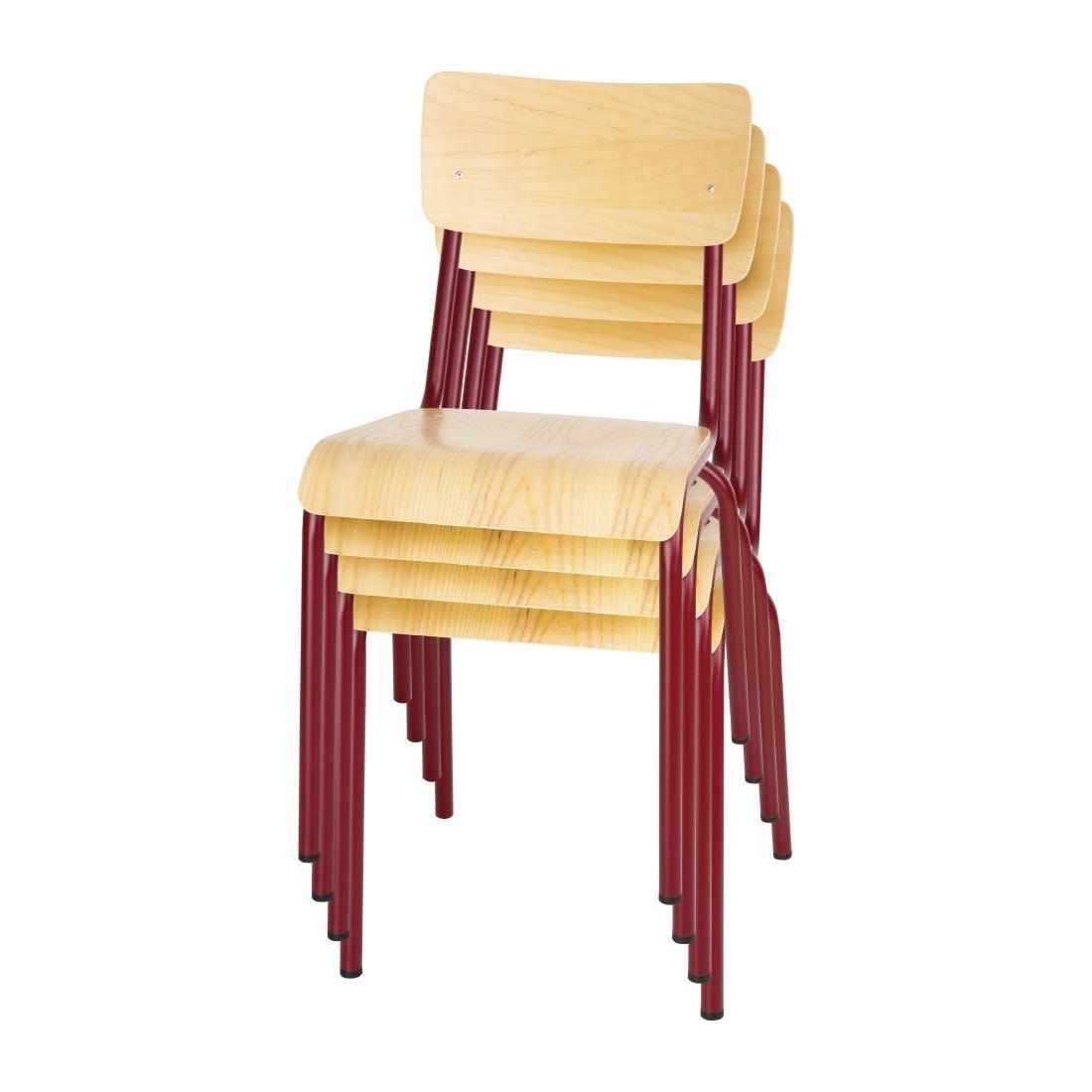 Bolero Cantina Side Chairs with Wooden Seat Pad and Backrest Wine Red (Pack of 4) - FB943  - 5