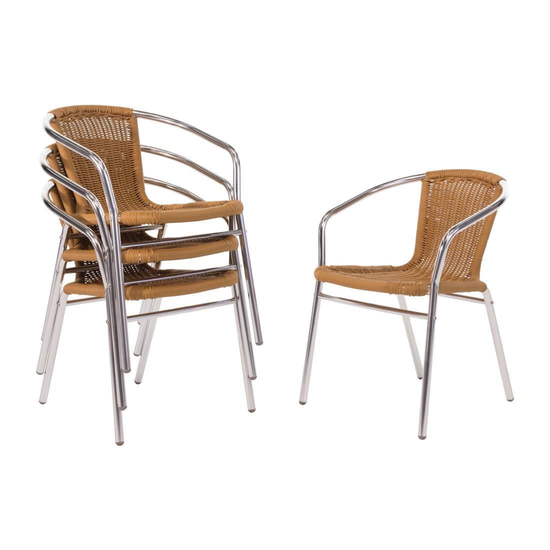 Bolero Aluminium and Natural Wicker Chair (Pack of 4) - U422  - 1