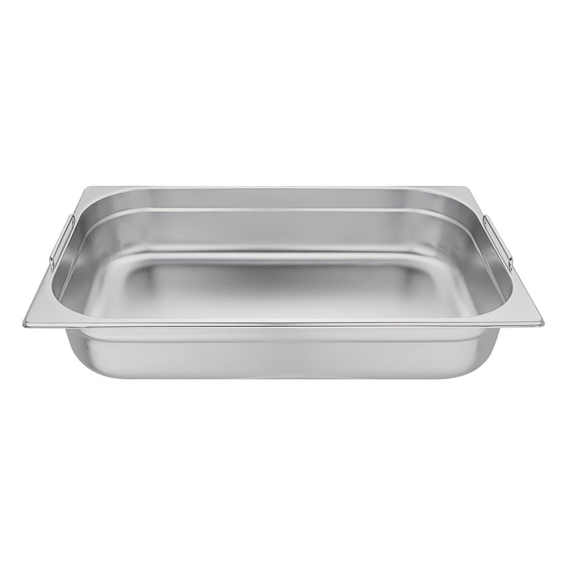 Vogue Stainless Steel 1/1 Gastronorm Pan With Handles 100mm - CB179  - 1