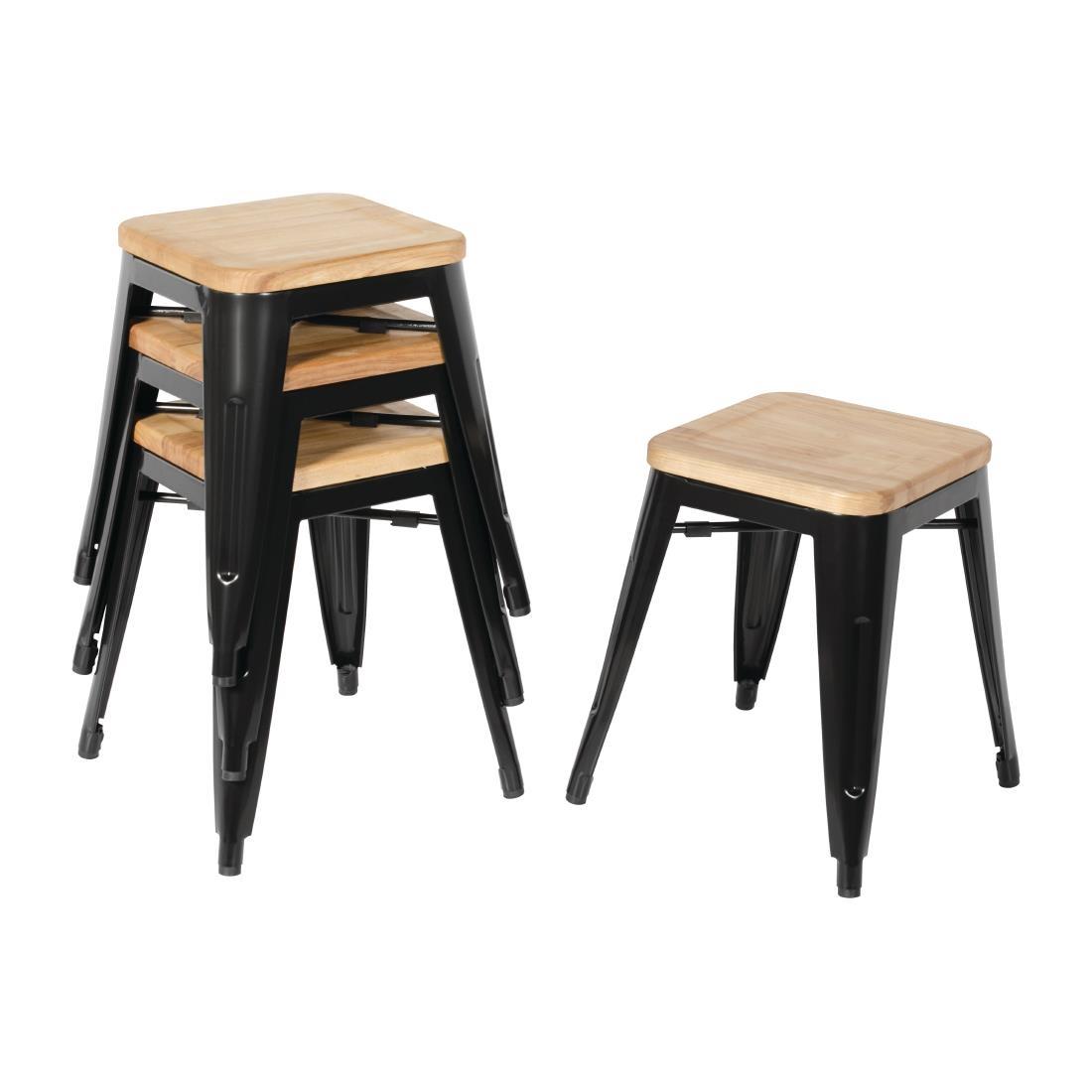 Bolero Bistro Low Stools with Wooden Seat Pad Black (Pack of 4) - GM635  - 5