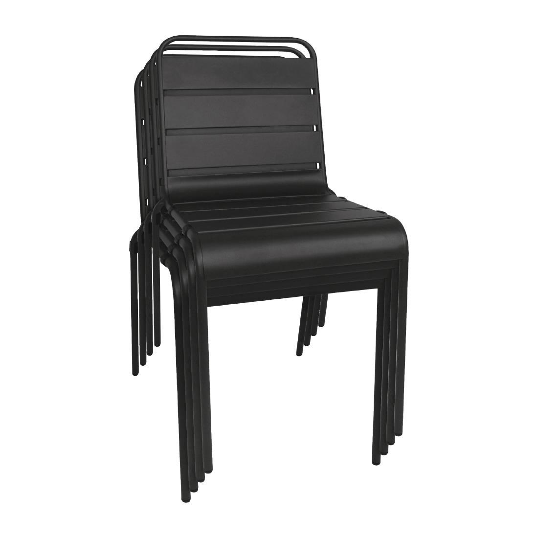 Bolero Black Slatted Steel Side Chairs (Pack of 4) - CS728  - 4