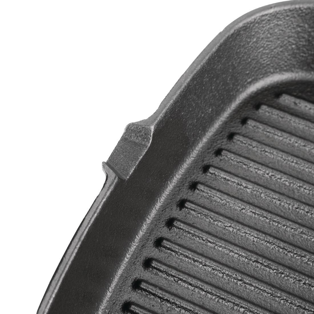Vogue Square Cast Iron Ribbed Skillet Pan 241mm - M653  - 2