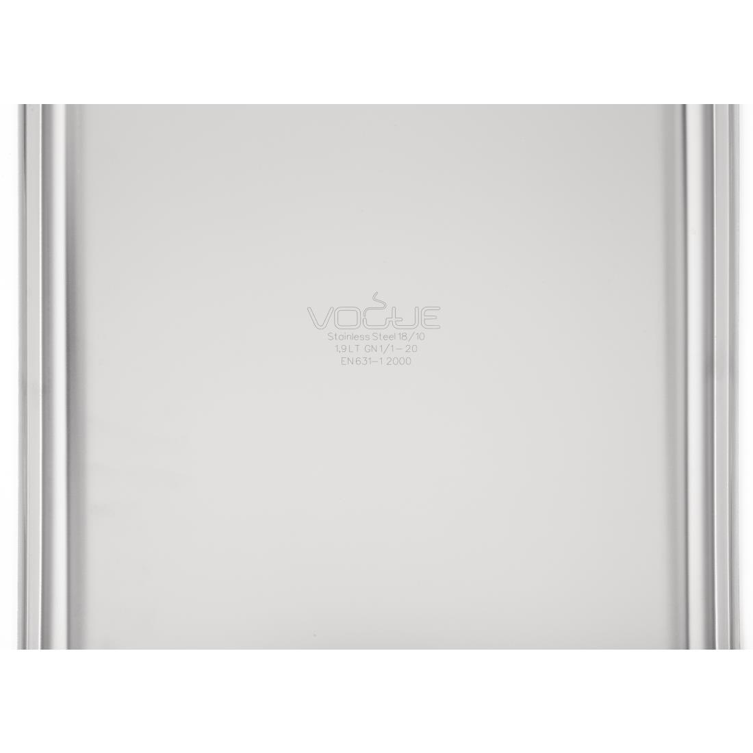 Vogue Heavy Duty Stainless Steel 1/1 Gastronorm Pan 20mm - DW431  - 6
