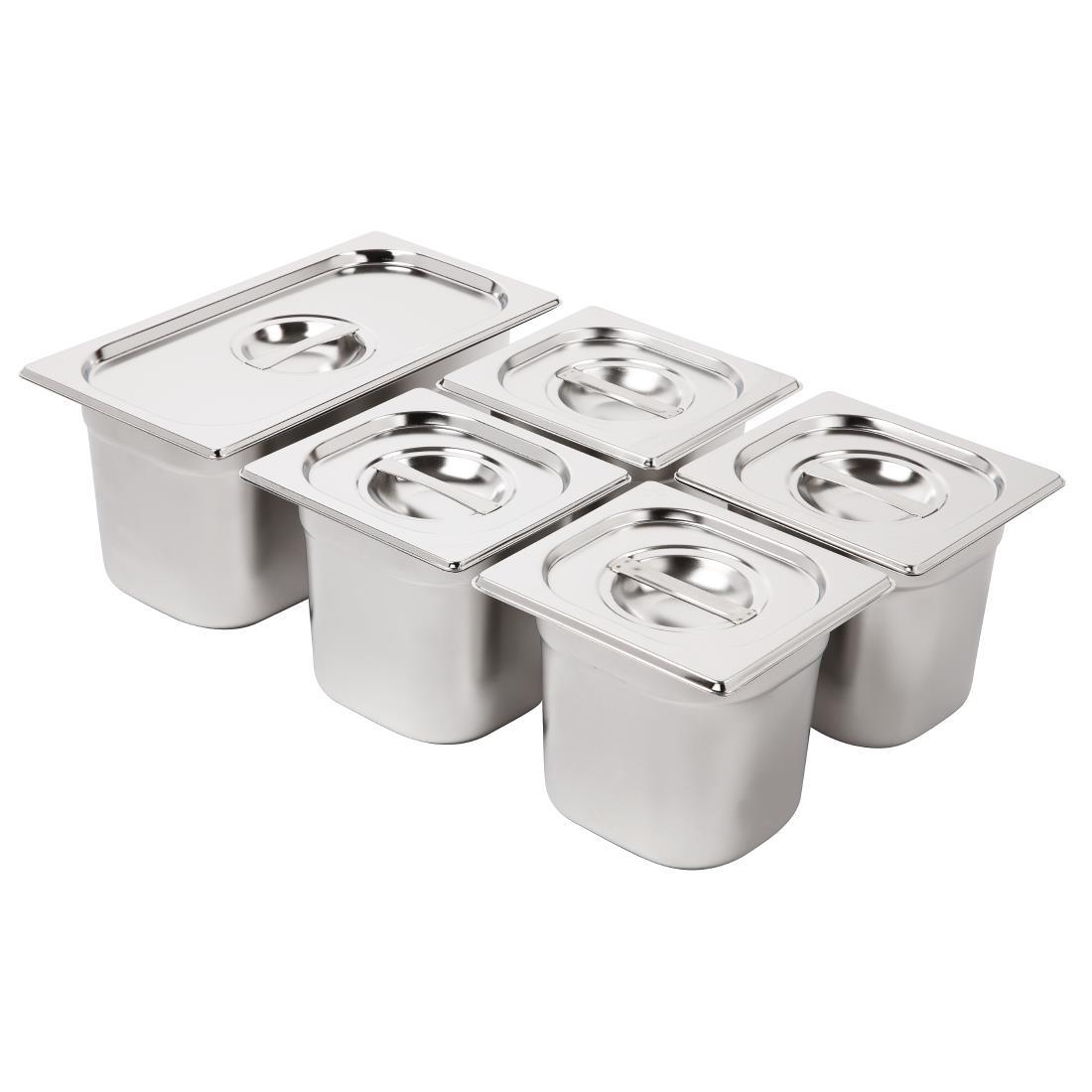 Vogue Stainless Steel Gastronorm Pan Set 1/3 and 4 x 1/6 with Lids - SA246  - 1