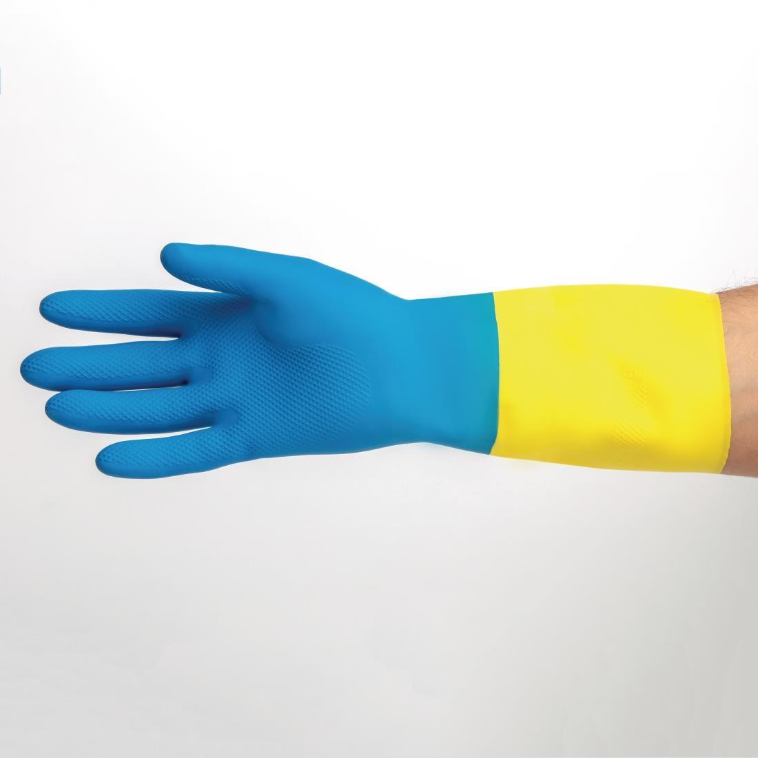 MAPA Alto 405 Liquid-Proof Heavy-Duty Janitorial Gloves Blue and Yellow Extra Large - FA296-XL  - 6
