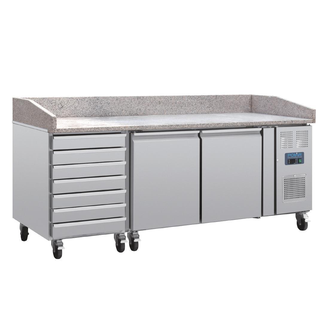 Polar U-Series Double Door Pizza Counter with Marble Top and Dough Drawers 290Ltr - CT423  - 1