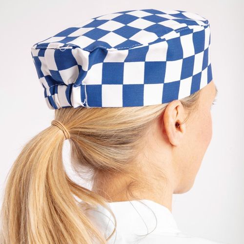 Whites Chefs Skull Cap Big Blue and White Check