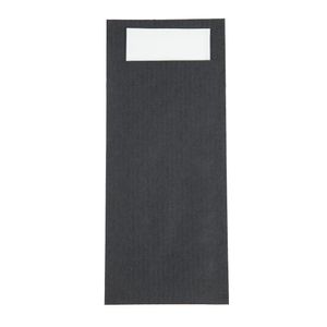 Europochette Black Cutlery Pouch with White Napkin (Pack of 500) - CK236