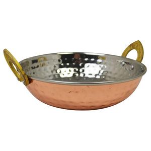 Copper Plated Kadai Dish With Brass Handles- 17Cm - CPK17