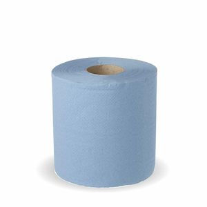 BioPak 11x18cm Economy 2-Ply Centre Pull Blue Rolls | Recycled Paper Pulp (Case of 6) - L-BR-2PLY - 1