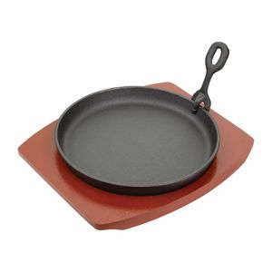 Olympia Cast Iron Round Sizzler with Wooden Stand - CC311 - 1