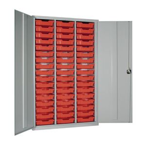 51 Tray High-Capacity Storage Cupboard - Grey with Red Trays - HR667 - 1
