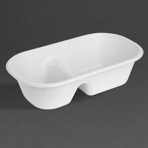 Fiesta Compostable Bagasse Oval 2-Compartment Container 900ml (Pack of 100) - HW628 - 3