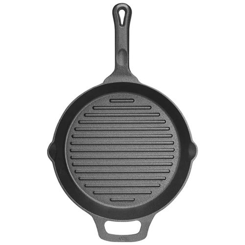 Winco Round Cast Iron Grill Pan with Helper Handle - 2