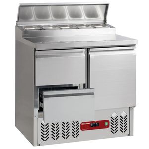 Diamond SALP2/R6_GC1/2/R6 1 Door & 2 Drawer Refrigerated Saladette Counter with Lid, 5 x 1/6 GN - SALP2-R6_GC1-2-R6 - 1