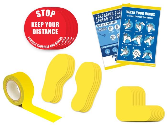 Kit 5A - Stop Keep Your Distance, Marking Tape, L-Shaped Floor Markers, Magnetic Frames, Window Frames and Footprints for Coronavirus Covid-19 Social Distancing - 1