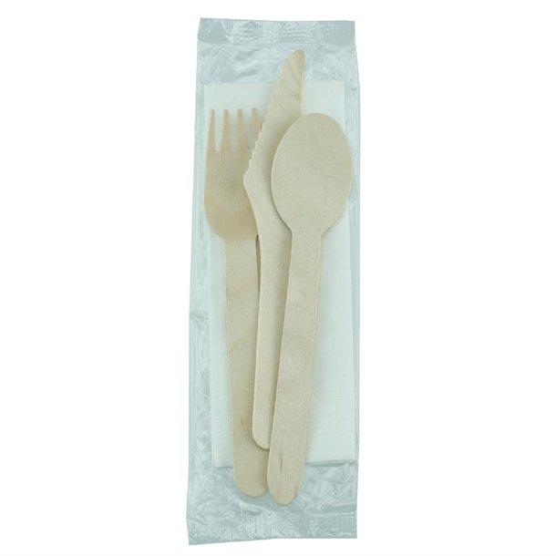 eGreen Individually Biofilm Wrapped 4-in-1 Wooden Cutlery Set (Pack of 250) - FS166  - 1