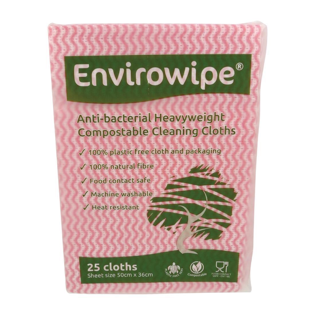 EcoTech Envirowipe Antibacterial Compostable Cleaning Cloths Red (25 Pack) - FA209  - 3