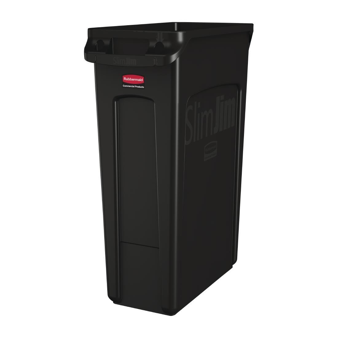 Rubbermaid Slim Jim Container With Venting Channels Black 87Ltr - CP653  - 1