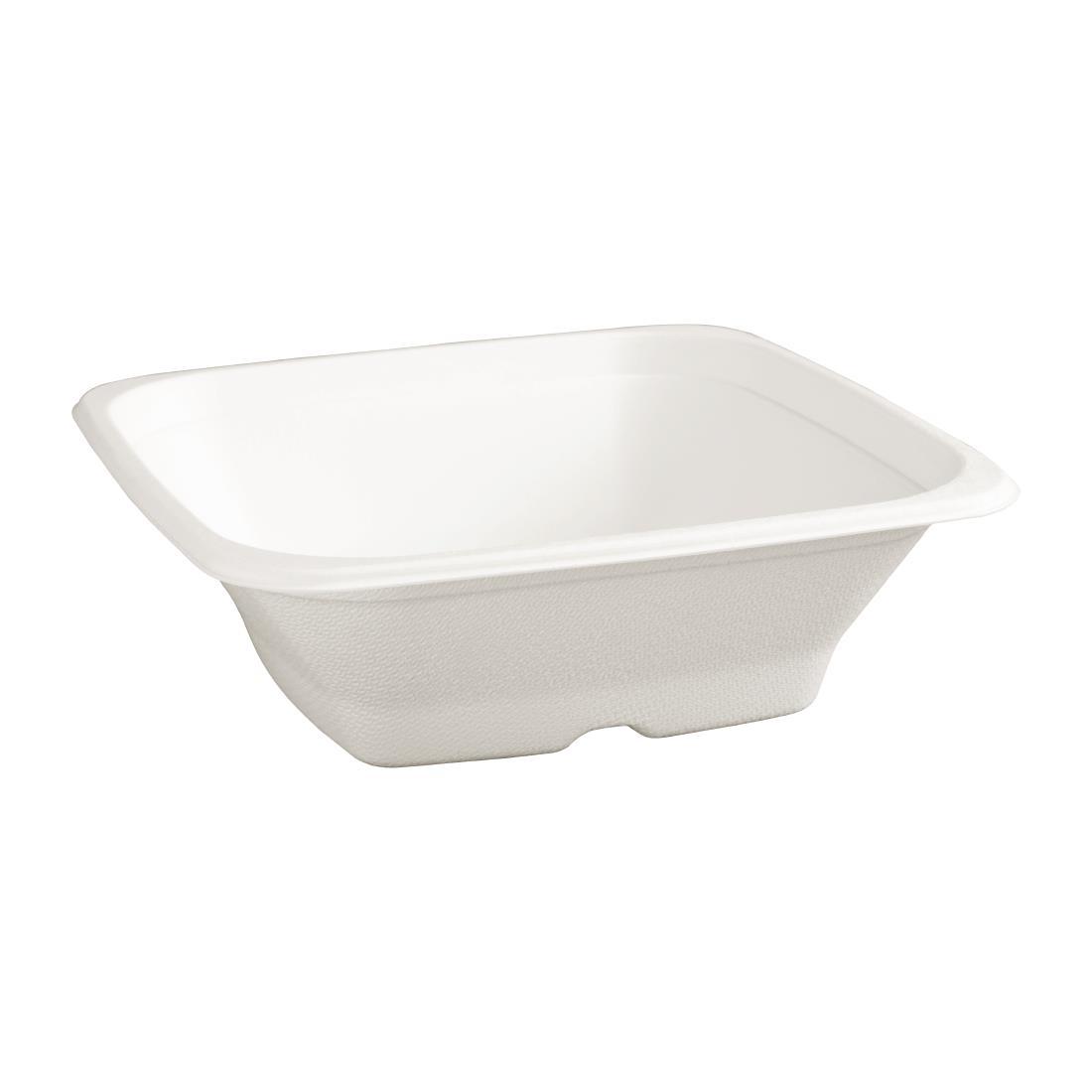 Breathable 24oz Compostable Bagasse Fiesta Green Square Bowls in White 
