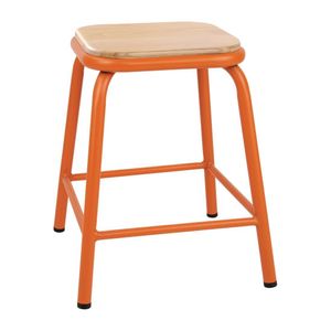 Bolero Cantina Low Stools with Wooden Seat Pad Orange (Pack of 4) - FB934  - 1