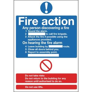Fire Action Sign - Y919  - 1