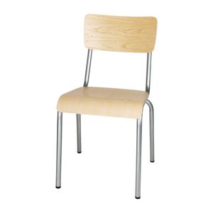 Bolero Cantina Side Chairs with Wooden Seat Pad and Backrest Galvanised (Pack of 4) - FB946  - 1