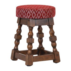 Classic Rubber Wood Low Bar Stool with Red Diamond Seat (Pack of 2) - FT404  - 1