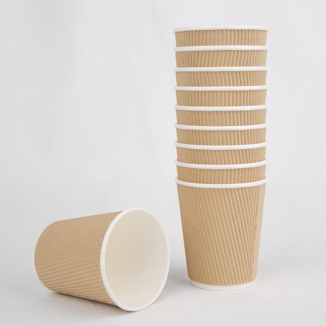 Fiesta Recyclable Coffee Cups Ripple Wall Kraft 225ml / 8oz (Pack of 500) - GP442  - 6