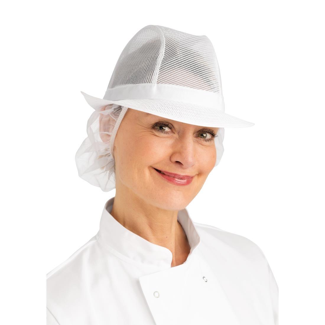 Trilby Hat with Net Snood White L - A653-L  - 1