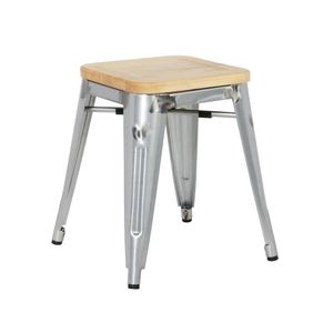 Bolero Bistro Low Stools with Wooden Seat Pad Galvanised Steel (Pack of 4) - GM634  - 1