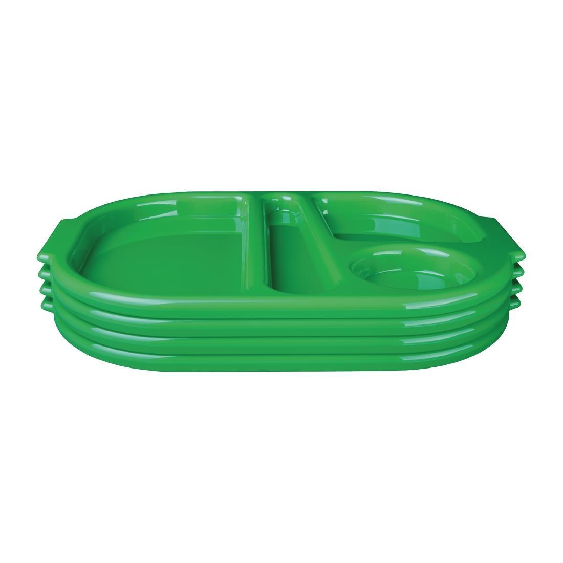 Olympia Kristallon Large Polycarbonate Compartment Food Trays Green 375mm - U040  - 3