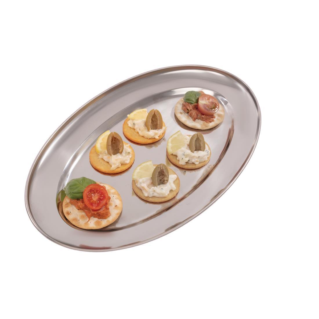 Olympia Stainless Steel Oval Serving Tray 350mm - K364  - 4