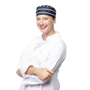 Whites Chefs Skull Cap Blue and White Butchers Stripe - A171  - 3