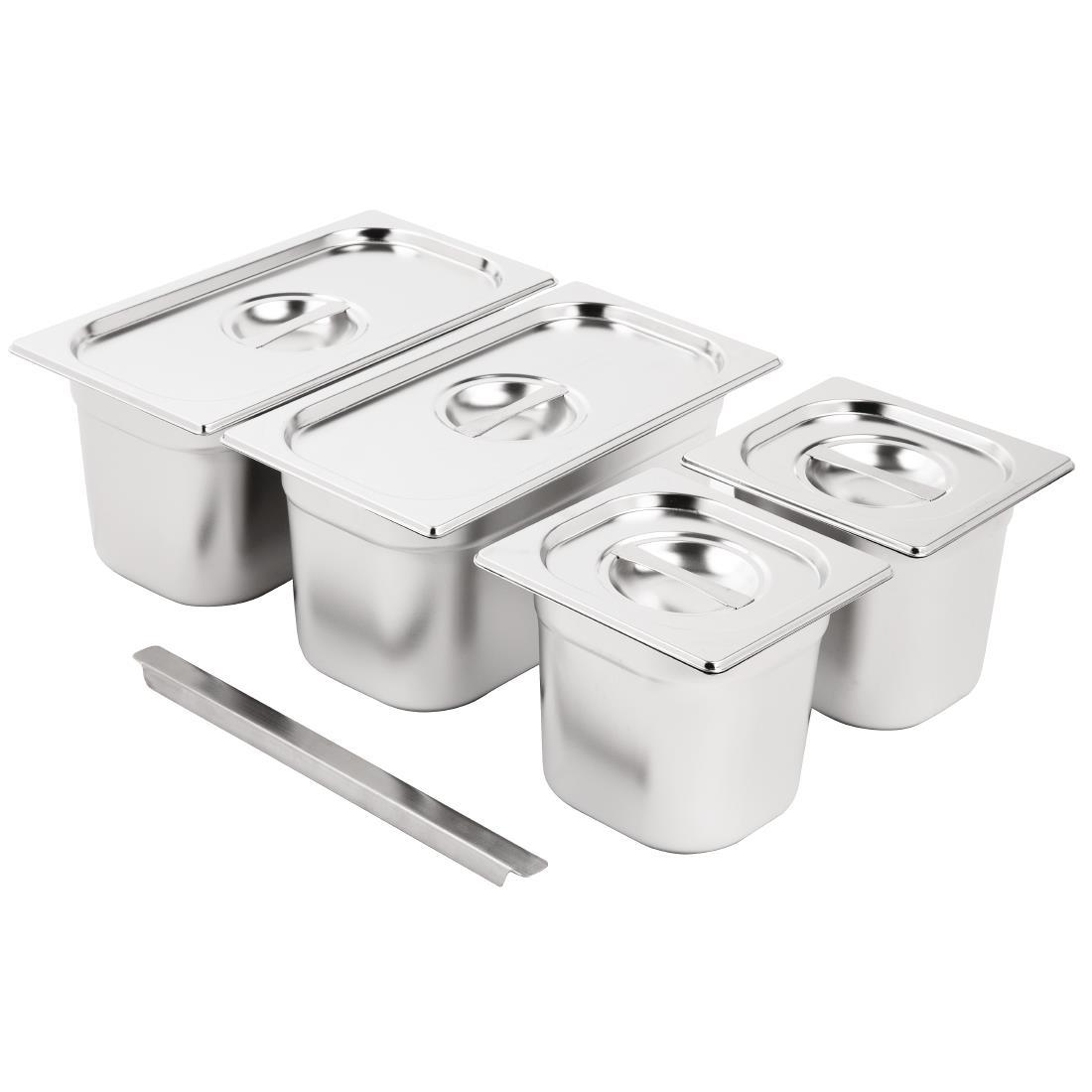 Vogue Stainless Steel Gastronorm Pan Set 2x 1/3 2 x 1/6 with Lids - SA249  - 1