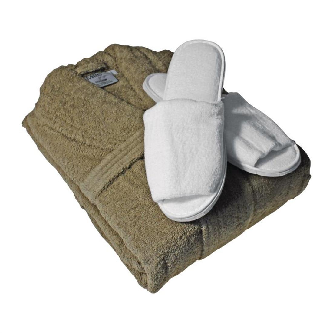 HB546 Mitre Luxury Curzon Sand Bathrobe and Slipper Set Large HB546